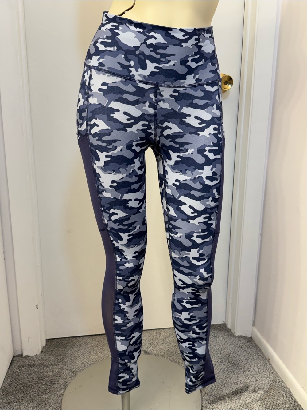 Fabletics Navy & Gray Camo High-Waist Leggings with Side Panels